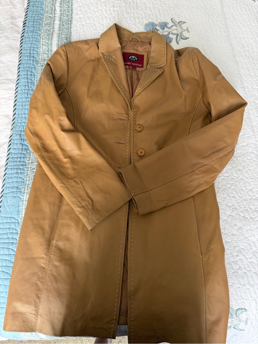 Women's Tan Leather Coat - Classic Button Front